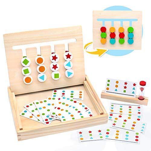 Symiu Jeux pour enfants 3 4 ans Casse-tête éducatif en bois avec cartes à motifs et sablier Cadeau pour fille d'âge préscolaire 3 4 5 ans