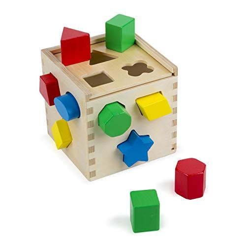 Melissa & ; Doug Cube Stacking Shapes | Jouets de développement en bois pour enfants | Empileur de formes géométriques pour enfants | 3+ | Jeu Montessori | Cadeaux pour bébé et enfant