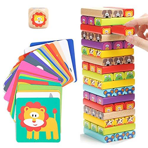 Nene Toys Tour magique en bois coloré avec animaux - Jeu de table éducatif pour les enfants - Jeu éducatif 4-en-1 pour les enfants de 3 à 9 ans - Jouet idéal comme cadeau pour les parents et les enfants.