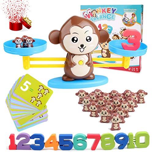 Jeux de comptage, jeu de maths Singes d'équilibre Balance d'apprentissage précoce pour enfants Balance numérique d'addition et de soustraction pour jouets de maths (lot de 65 pièces)
