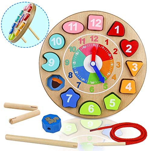 Baby Toy Clock 4 in 1 Children's Games Puzzle Children 3 Years Interactive Games Educational Games 3 4 5 6 7 Years Wooden Games Children's Developmental Gift Games Children 3 4 5 6 7 Years