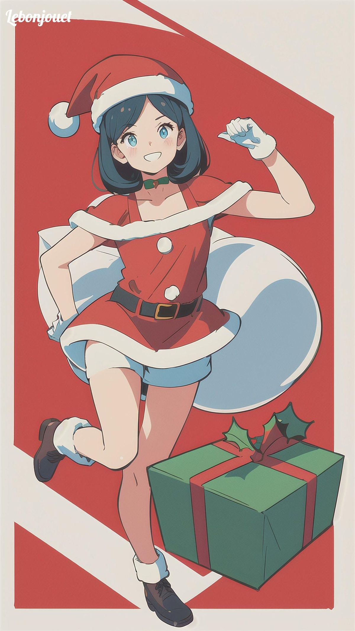Adorable personnage d'anime en costume de Noël pour collectionneurs de cartes Pokémon.