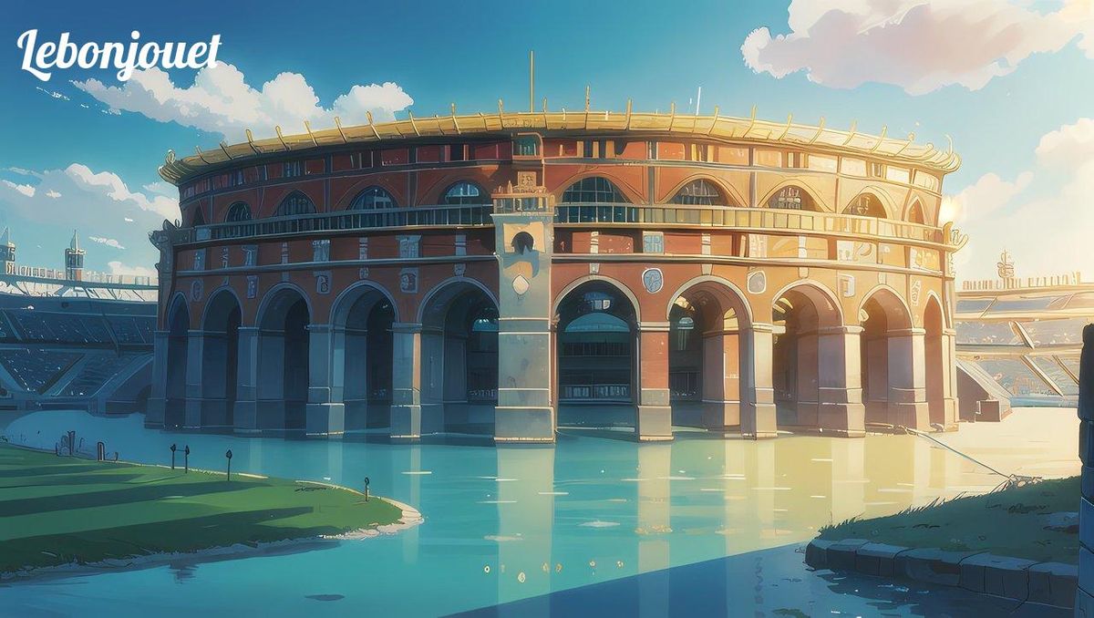Arène majestueuse baignée de lumière, évoquant l'exploration libre de Pokémon Écarlate et Violet.