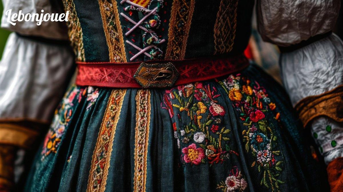 Broderies florales et corset élégant illustrent la richesse des costumes de La Reine des Neiges.