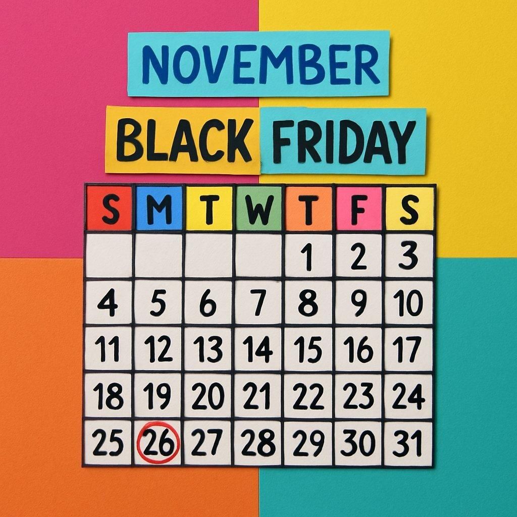 Calendrier DIY coloré pour le Black Friday, idéal pour repérer vos jouets préférés en promo.