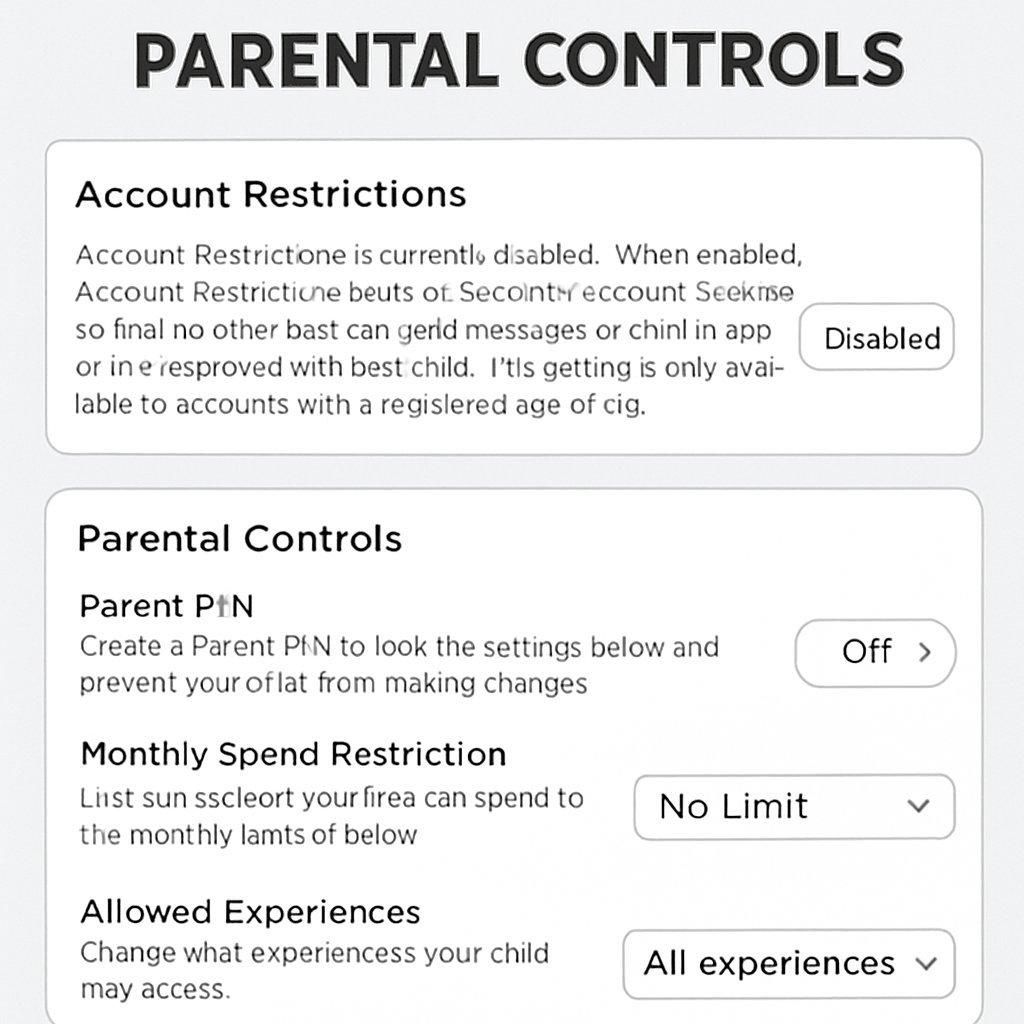 Capture d'écran du contrôle parental Roblox pour gérer le temps d'écran et filtrer les contenus.