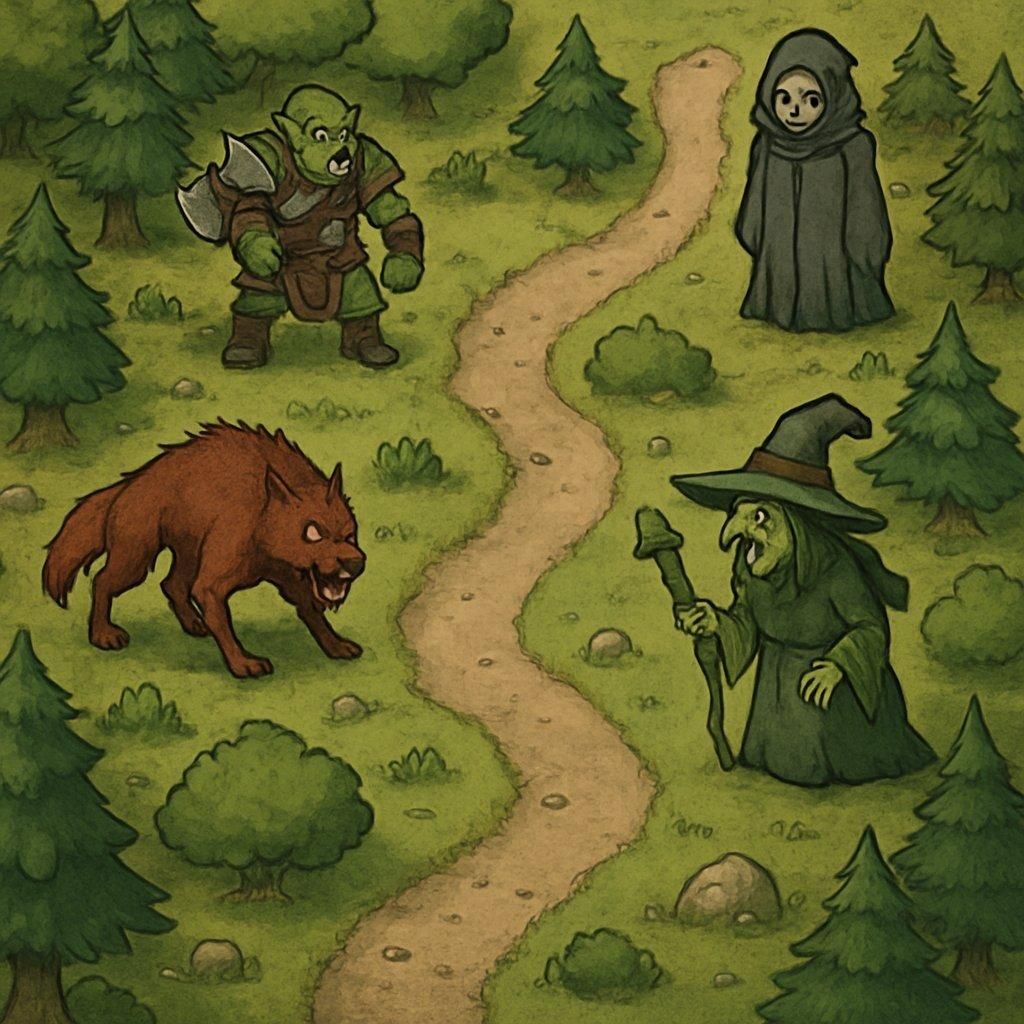 Carte de la forêt de Megabonk avec disposition des ennemis pour réussir un run difficile.