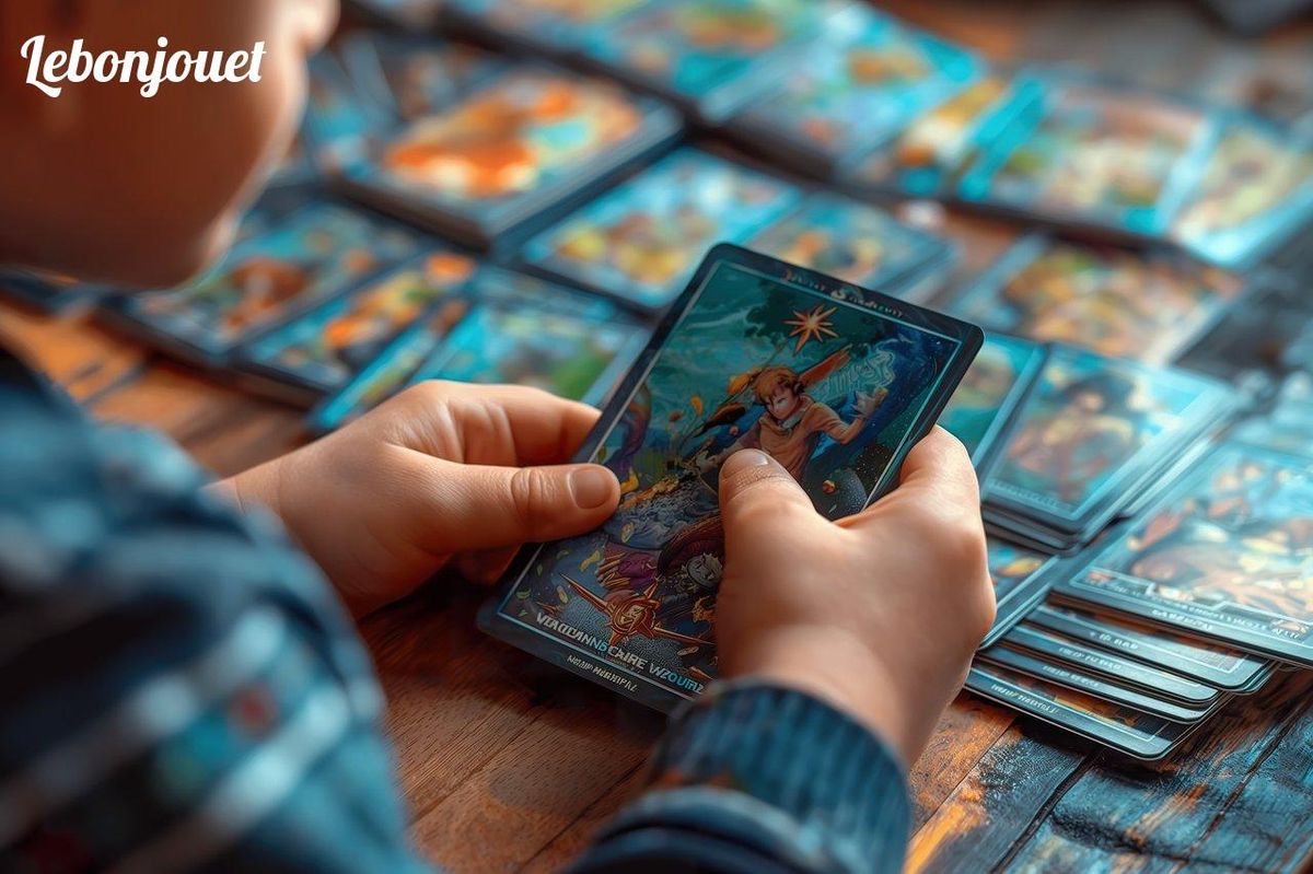 Collectionneur passionné examine un trésor de cartes, gardiens des prototypes historiques Pokémon.