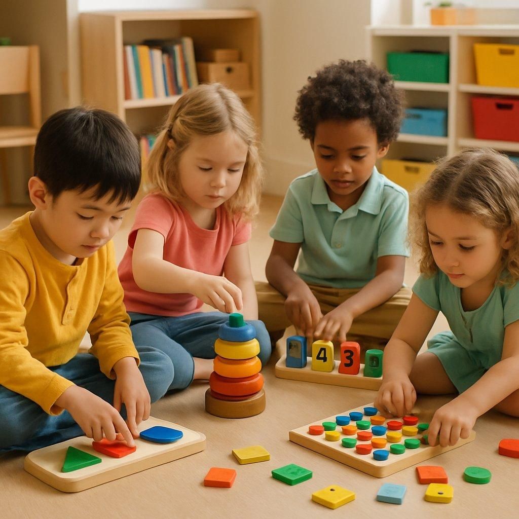 Des enfants jouent avec des jouets éducatifs Disney, favorisant l'apprentissage ludique et la créativité.