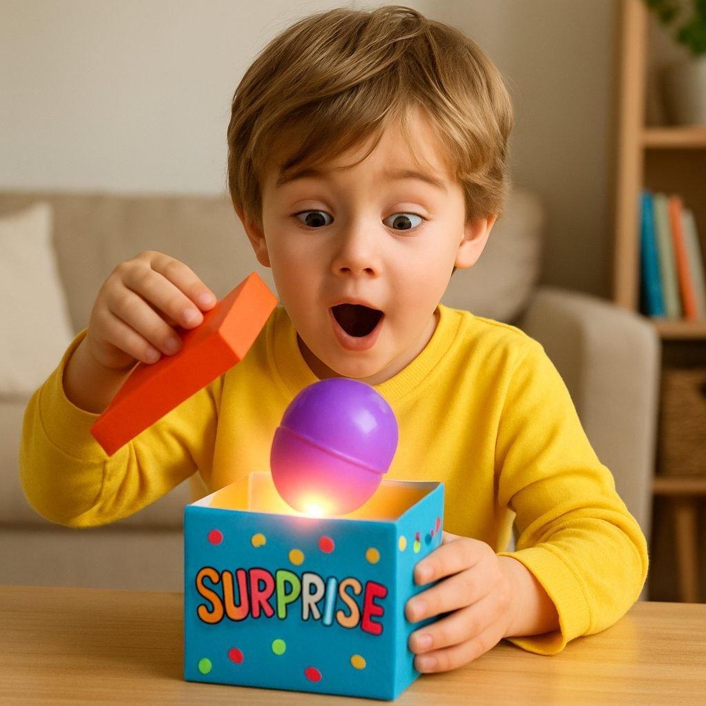 Enfant souriant ouvrant une boîte mystère Labubu, révélant une surprise toy box captivante.