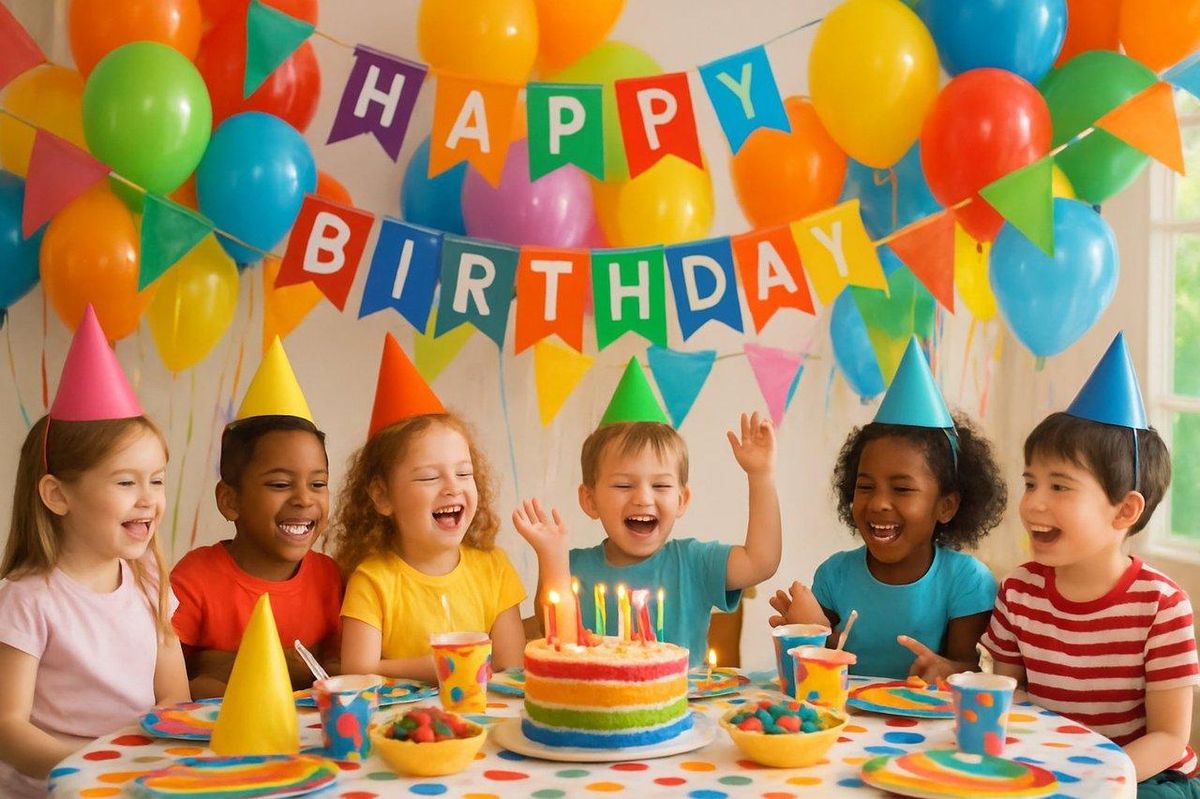 Enfants heureux lors d'une fête d'anniversaire My Little Pony avec des décorations colorées et créatives, parfaite pour profiter du Black Friday.