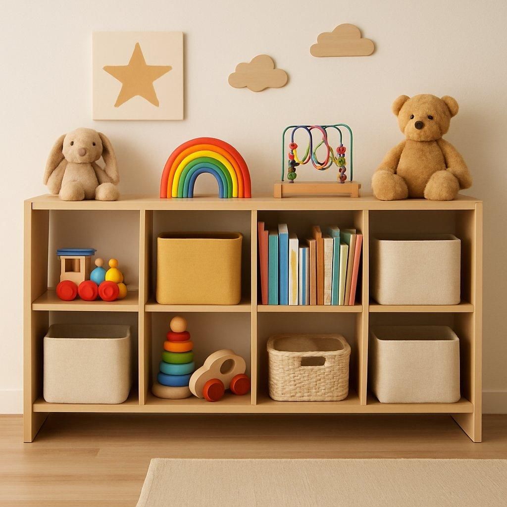 Étagères basses modulables avec tiroirs sous-lit, parfaites pour un rangement pratique de kids low shelves storage.