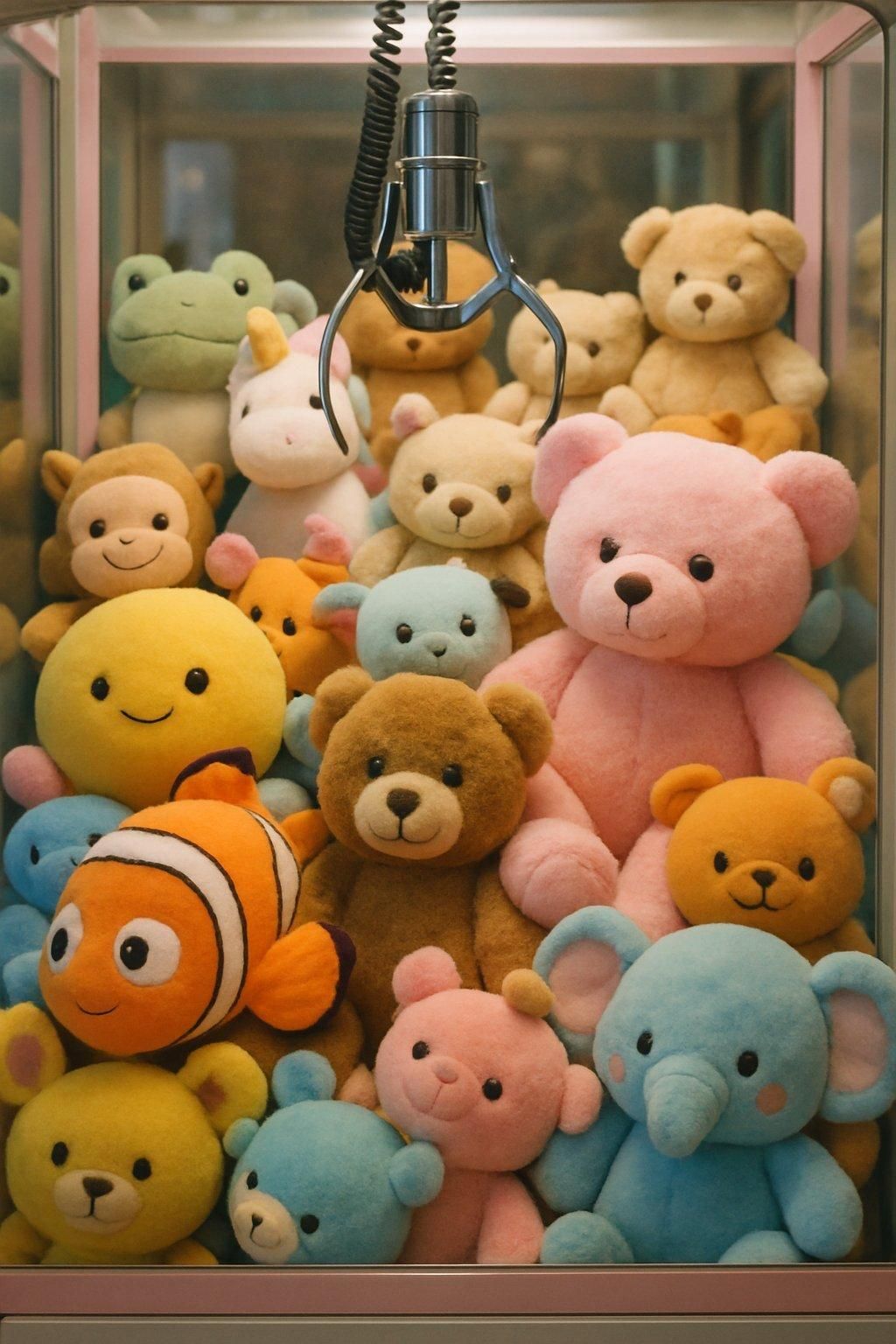 Figurines Labubu bien positionnées dans une claw machine, prêtes à être remportées comme prizes.