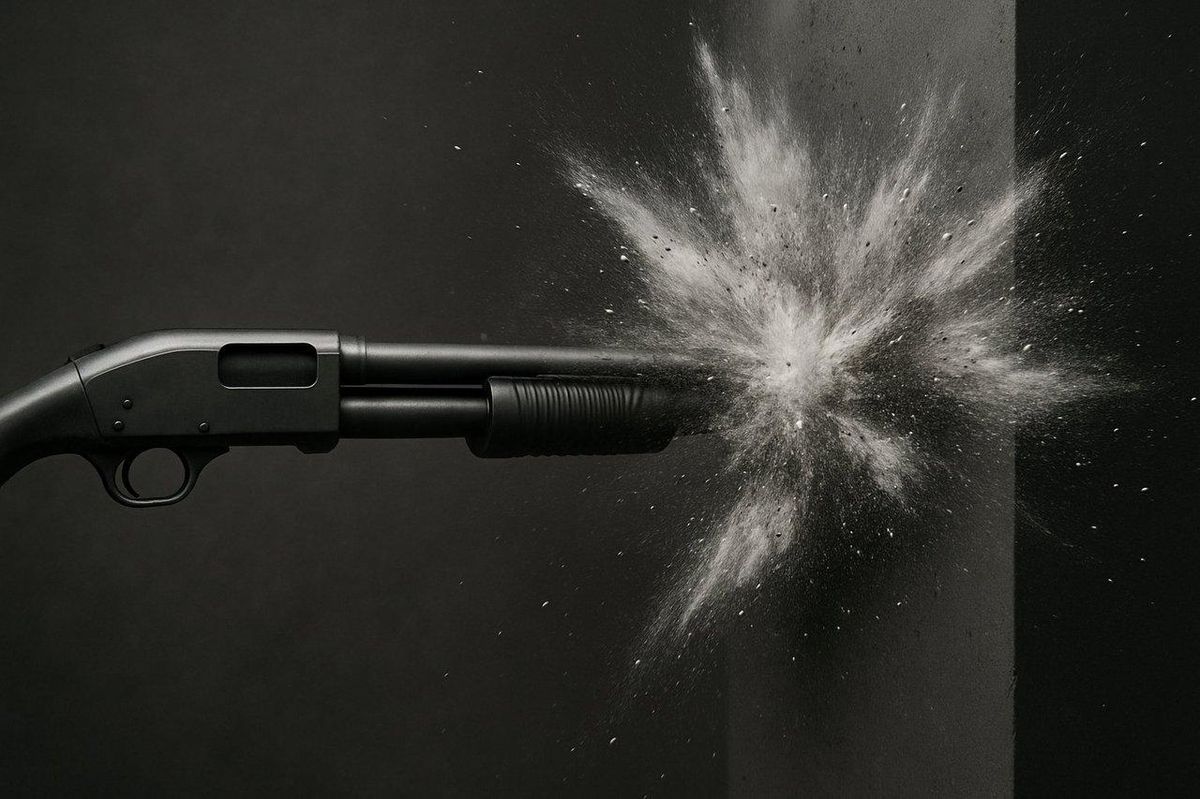 Fusil à pompe cinétique lumineux en action, illustrant un impact spectaculaire lors du build “glass cannon” ultime dans Megabonk.