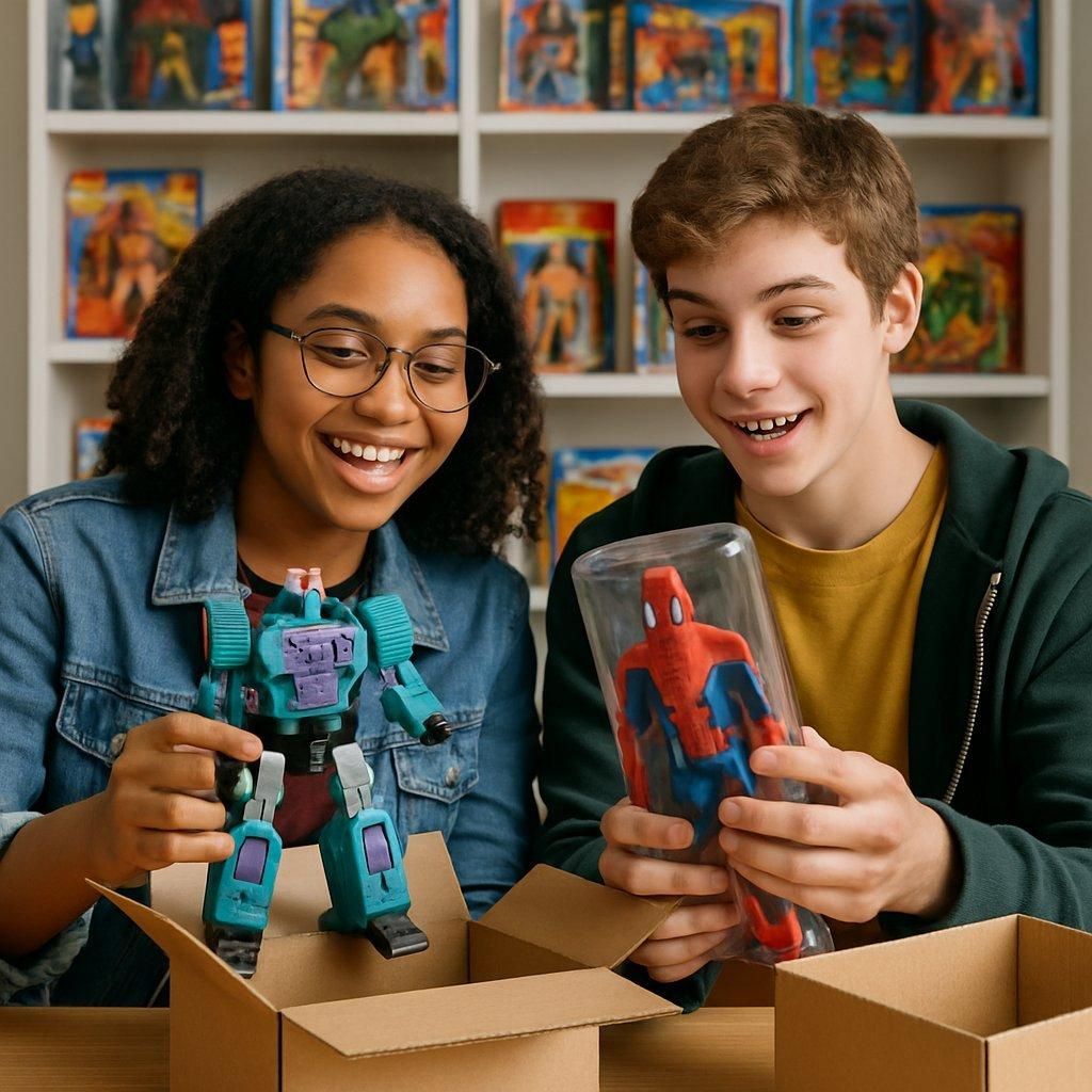 Jeunes collectionneurs unboxing toys lors d’un événement Pop Mart, explorant l’avenir des Labubu.