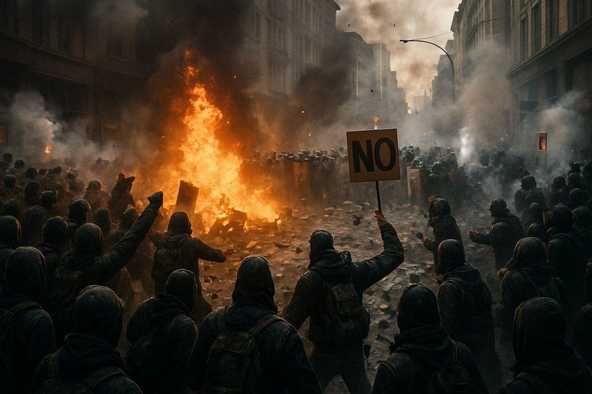 Manifestation et chaos urbain lors d'une émeute Labubu devant un magasin Pop Mart au Royaume-Uni.
