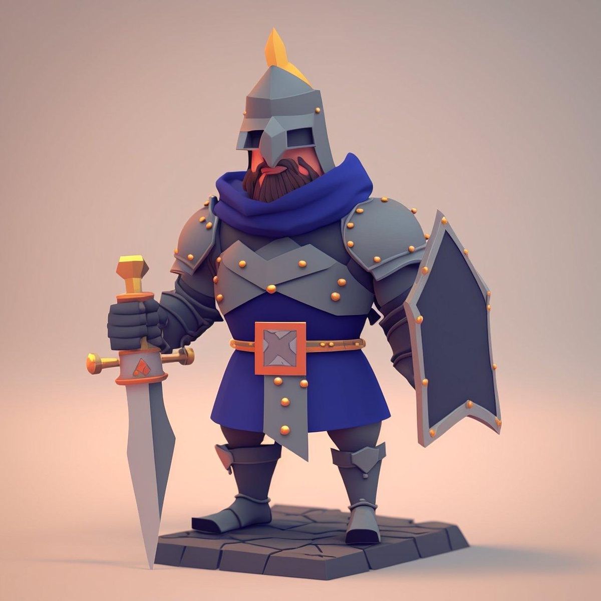 Modèle 3D low poly cartoon de chevalier médiéval prêt pour l'import dans Hytale.