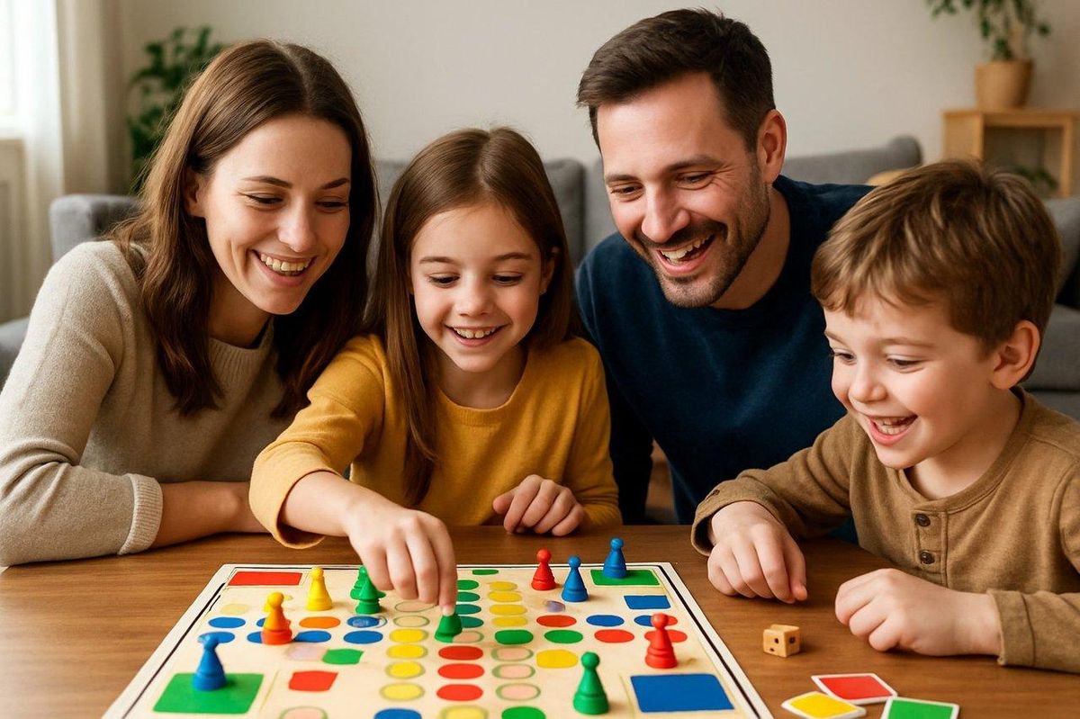 Moments de convivialité en famille avec des jeux de société, parfaits pour une après-midi parent-enfant.