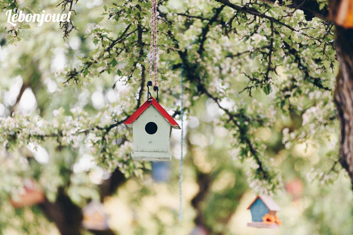 Nichoir coloré parmi les fleurs : un projet printanier parfait pour les jeunes créateurs !