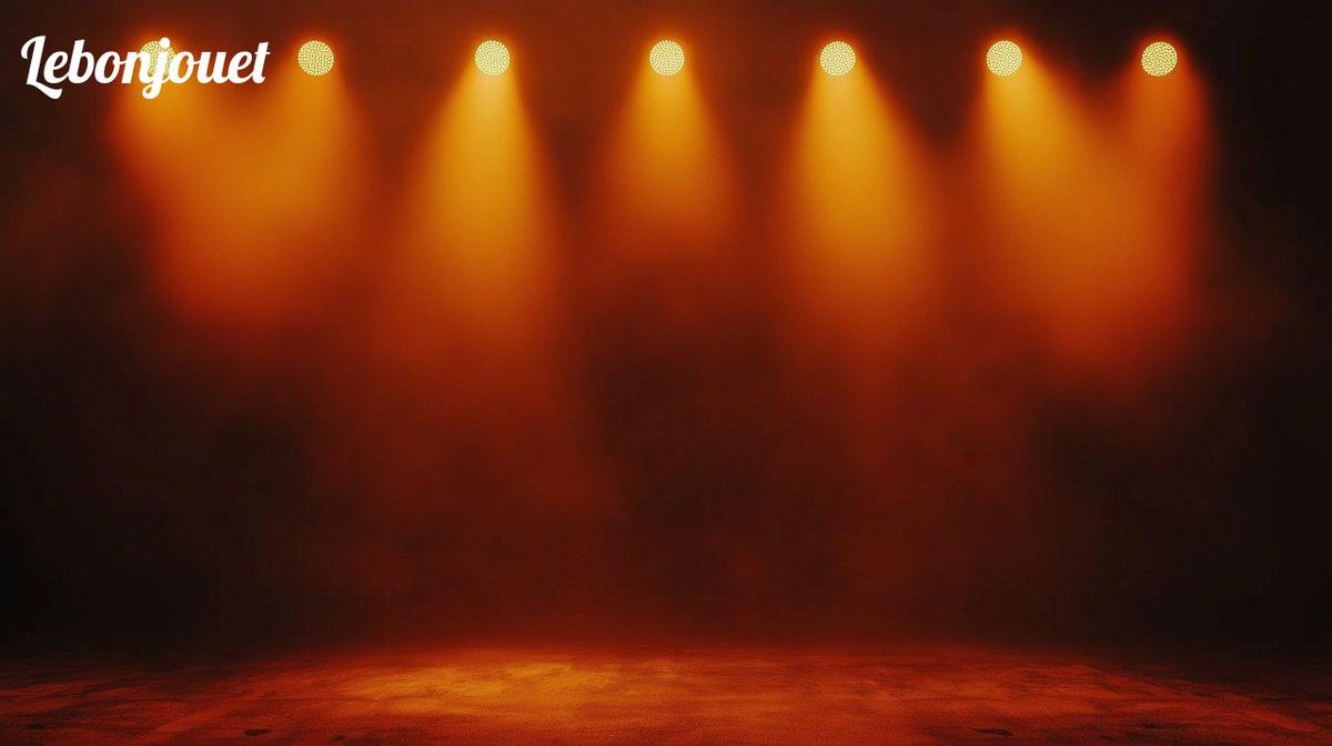 Scène illuminée prête à accueillir des talents familiaux pour un moment inoubliable.