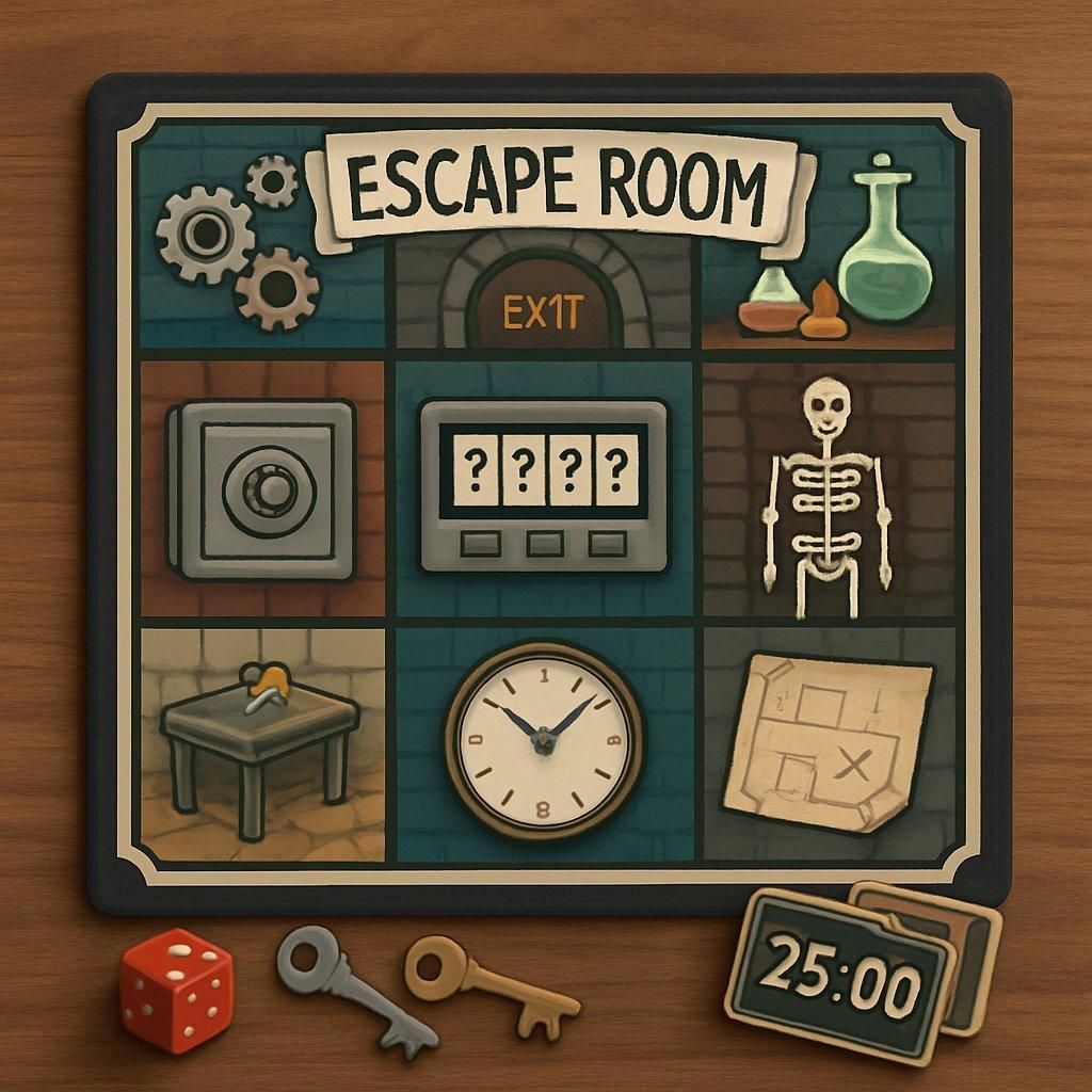 Table de jeu avec cartes Unlock!, Exit et Sherlock Holmes Detective Conseil, parfait pour un board game escape room maison.