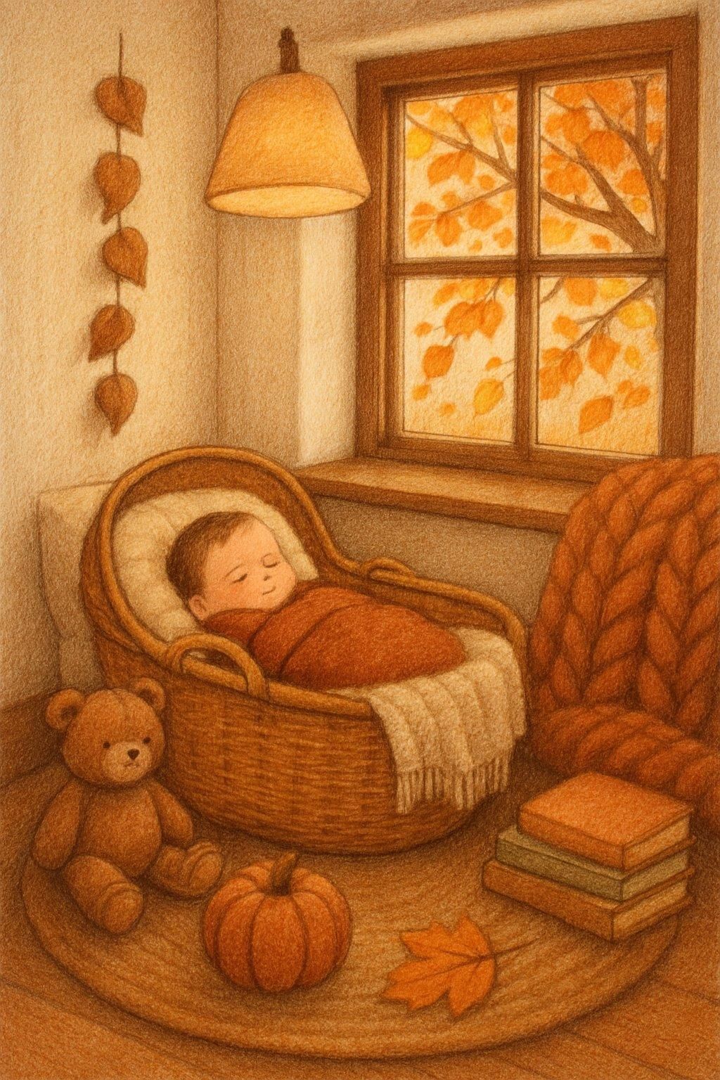 Un cozy baby autumn nook, parfait pour câliner bébé avec son doudou face à l'automne.