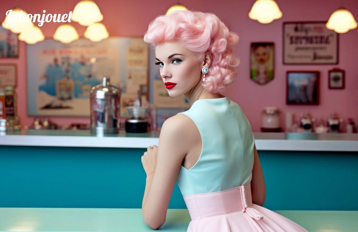 Un look rétro évoquant le style emblématique des Barbie vintage, prisé des collectionneurs.