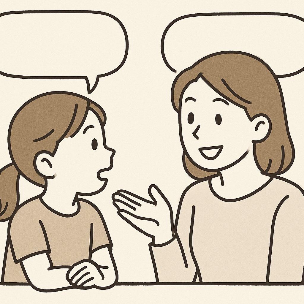 Une discussion calme entre parent et enfant autour d'une collection Labubu, illustrant une communication parent-enfant.