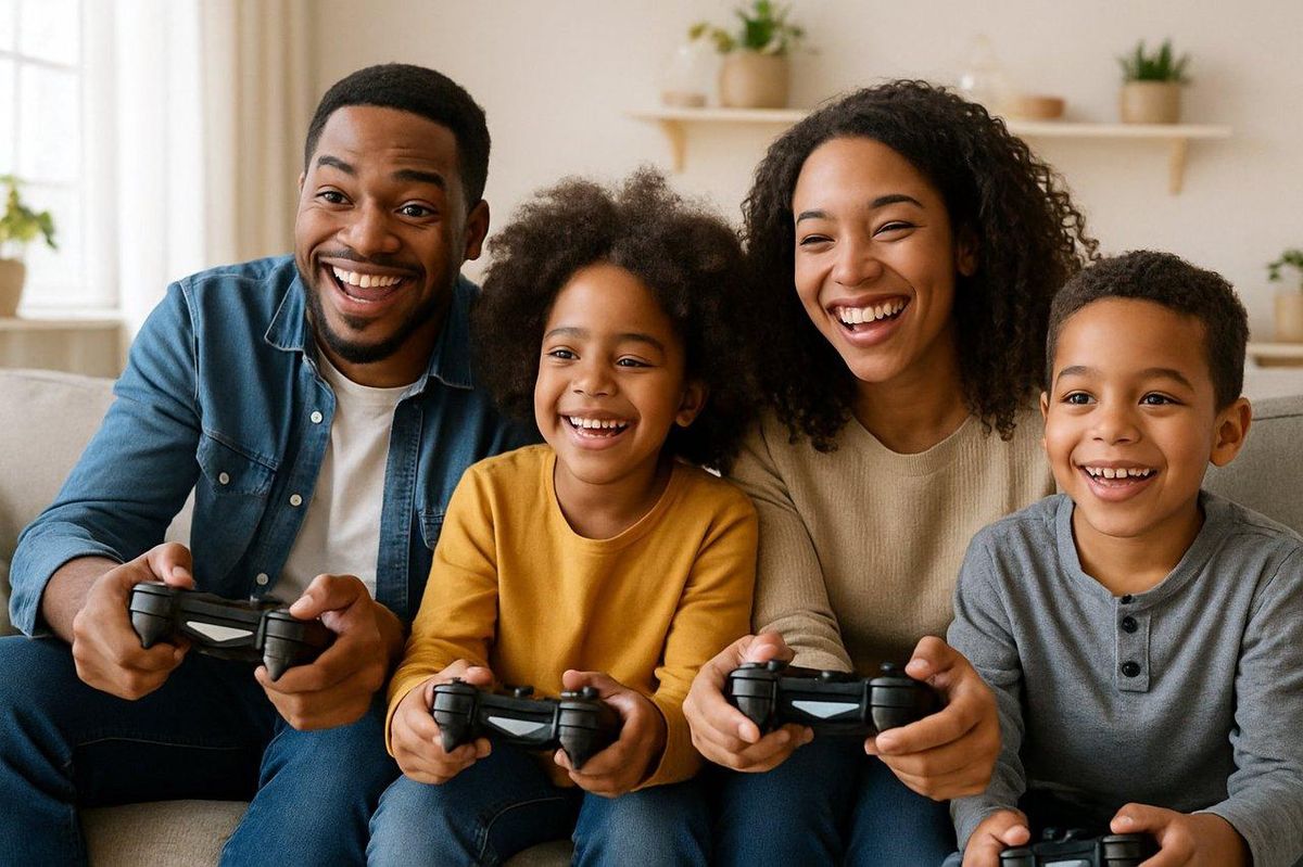 Une famille jouant ensemble à Animal Crossing sur Nintendo Switch pour une expérience de jeu en famille réussie.