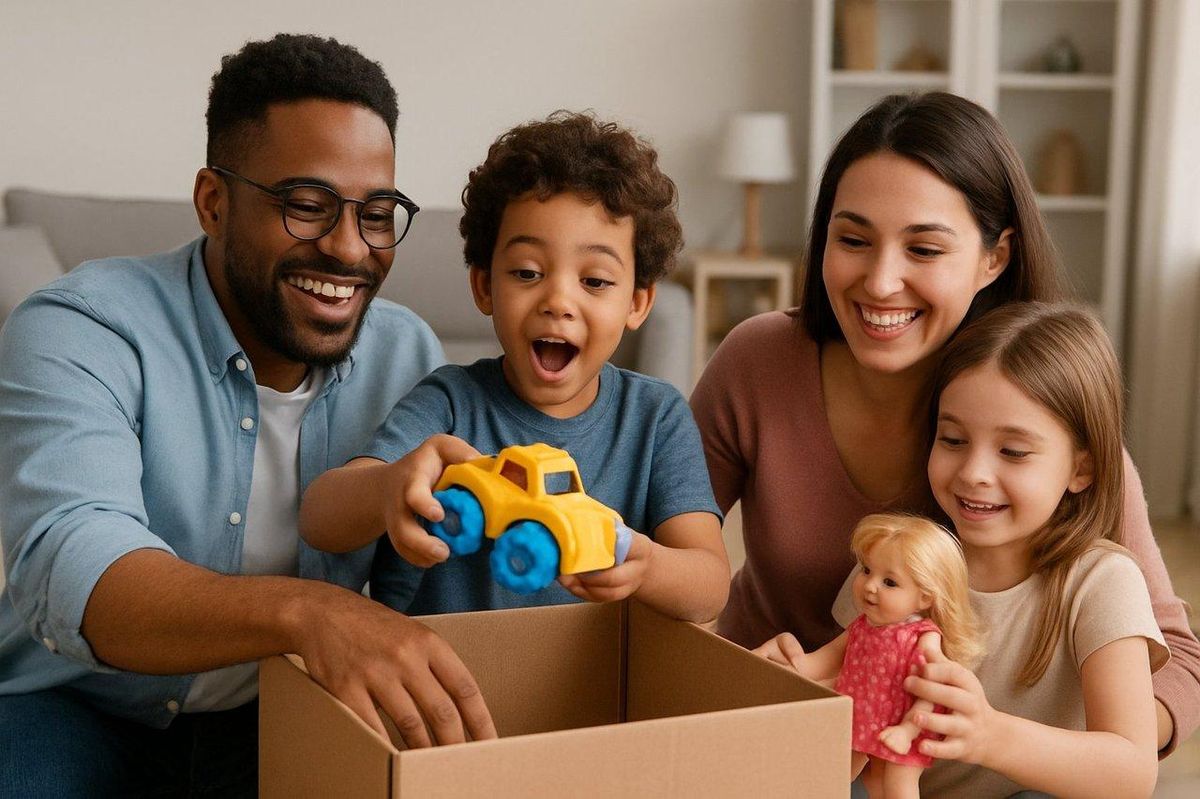 Une famille partage un moment joyeux lors de l’unboxing de jouets Labubu, illustrant le plaisir des blind boxes.