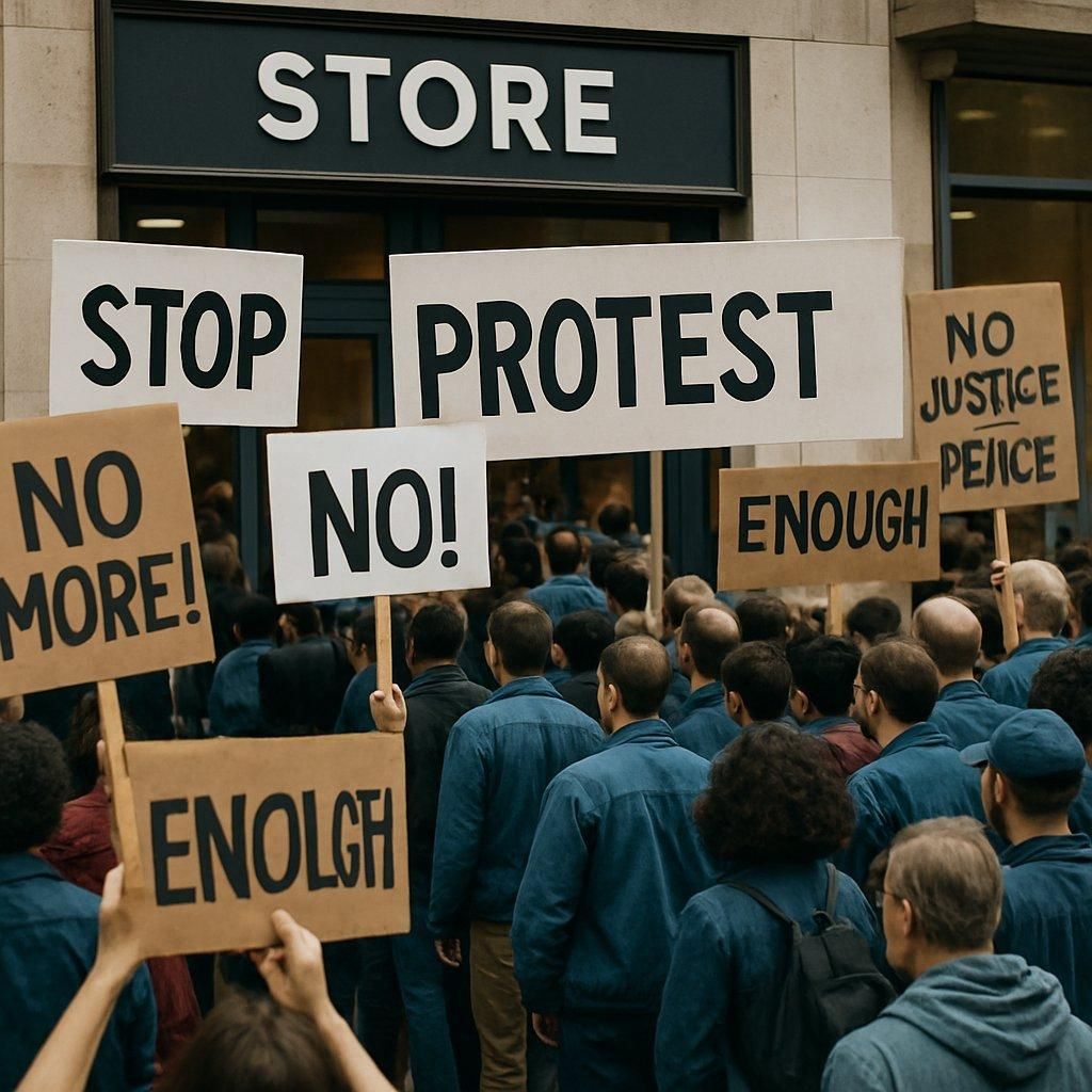 Une foule de protestation devant une boutique Pop Mart à Londres, longue file d'attente en pleine crise.