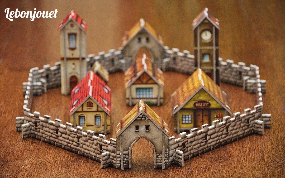 Village de cartes captivant, parfait pour des jeux familiaux stratégiques à Noël.