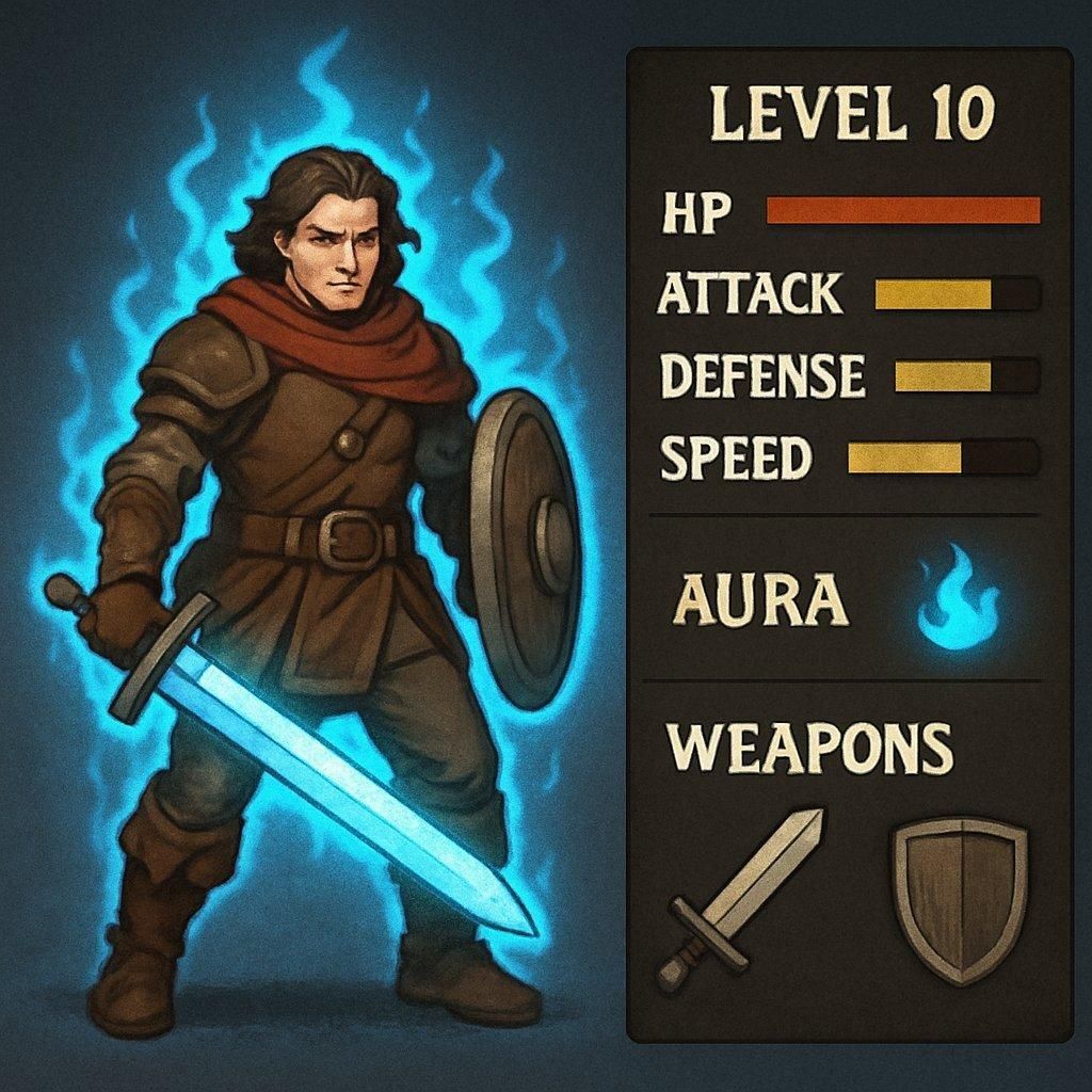 Vue du personnage Cl4nk avec ses statistiques clés, aura et armes dans l'univers de Megabonk.