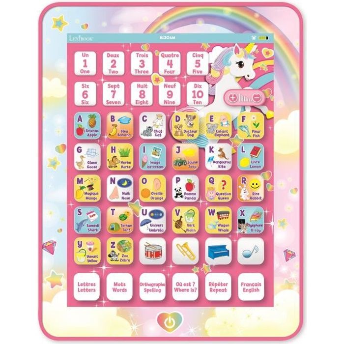 LEXIBOOK - Tablette Éducative Bilingue Licorne - Français Anglais - Abécédaire Educatif Bilingue