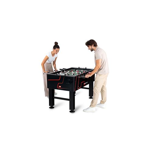 Hop-Sport Baby-foot Evolution, Table de baby-foot, Table de football pour enfants et adultes, comprenant 2 balles, 2 porte-boissons, 2 compteurs de buts, massif et antidérapant, avec pieds ajustables, Rouge