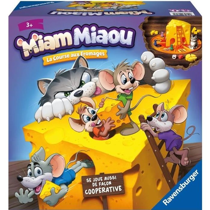 Miam Miaou - Ravensburger - La course aux fromages - Jeu de societe Enfants - 3 niveaux de difficulté - 2 à 4 joueurs - Dès 3 ans
