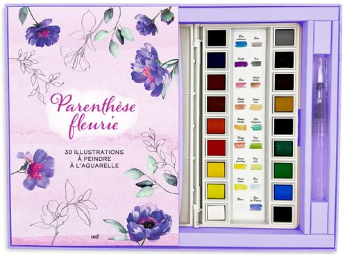 Coffret Aquarelle - Parenthèse fleurie - 30 illustrations à peindre Un carnet avec des feuilles détachables, une palette de 18 couleurs et un pinceau réservoir -  Collectif - Merci Les Livres - Coffret - Livre-jeu