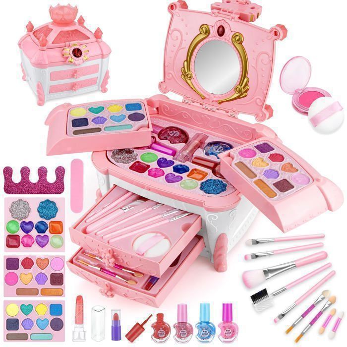 Maquillage Enfant Fille - 50 PCS Trousse de Maquillage Cosmétique Lavable Cadeau de Noël Anniversaire