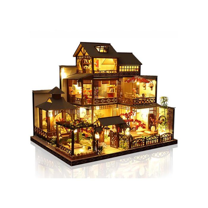 Kit maquette maison miniature - GENERIQUE - Cour de Loisirs (3D bois) - Lumières LED chaudes - À assembler - 40 8x32x8 5 cm