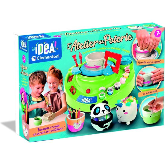 CLEMENTONI - Latelier de Poterie - Tour de Potier Électrique - Dès 7 Ans - Coffret Complet avec Argile Peinture Moules