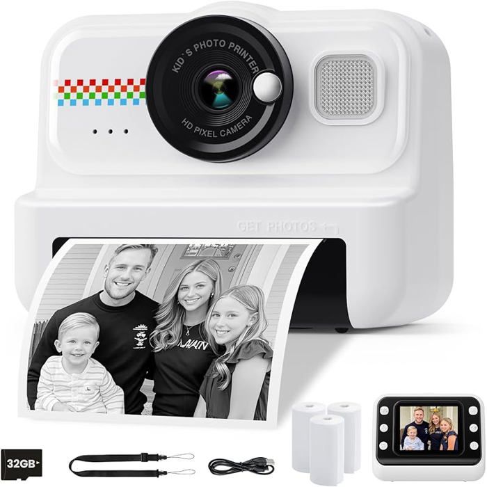 Caméra dimpression instantanée HiMont Kids caméra 1080P HD pour enfants Impression instantanée avec 3 roule APPAREIL PHOTO ENFANT
