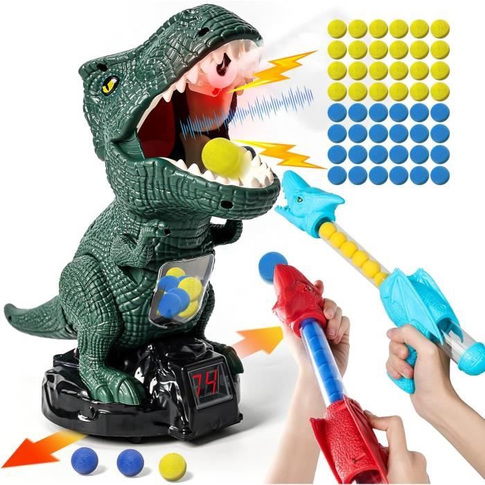 Jouets de tir de dinosaures jeu de tir à cible mobile 2 pistolets à air et 48 balles en mousse enregistrement des scores