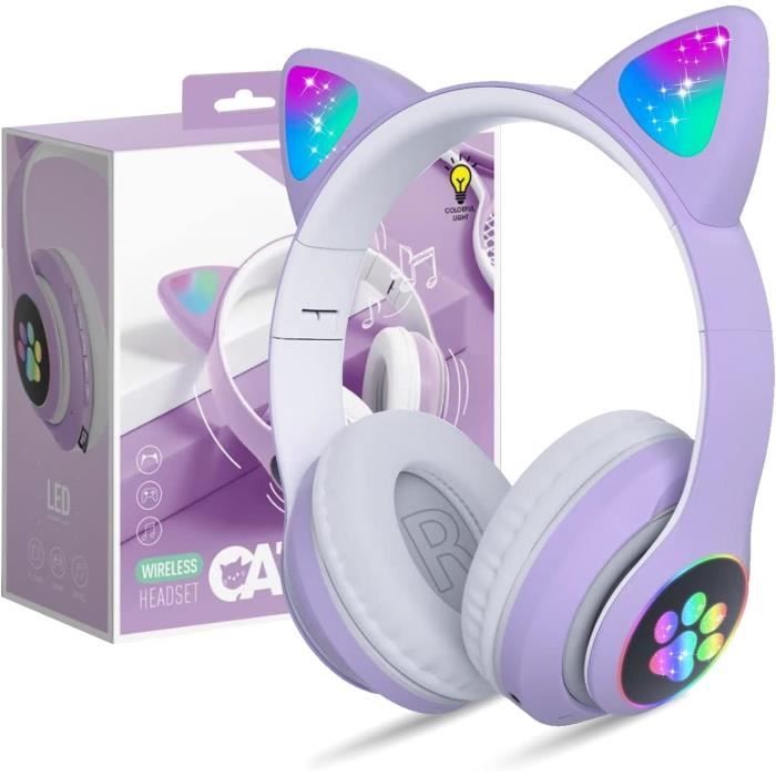 Casques Sans Fil Bluetooth Pour Enfants - Marque Inconnue - Oreille De Chat Mignonnes - Violet - Bluetooth 5.0