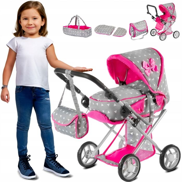 Poussette pour poupée 3-en-1 landau poussette et couffin poignée réglable sac et literie – Kinderplay (KP0200S)