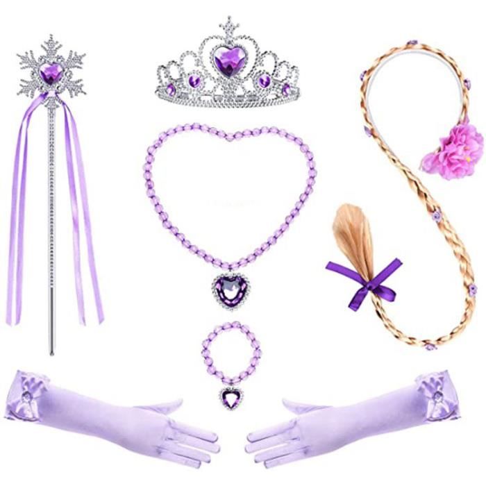 Princesse Dress Up Accessoires Filles Diadème Magie Collier Boucles doreilles Anneau Gants pour Cosplay Fête danniversaire -7 Pcs