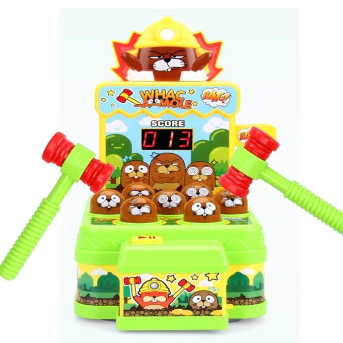 Jeu de la TaupeMini Jeu darcade électroniqueJeu de pièces de Monnaie sur Banc de Frappe avec 2 marteauxJeu pour Les Tout-Petits