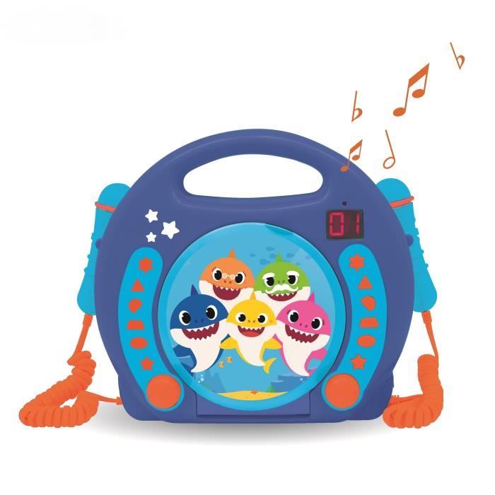 Lecteur CD Karaoké Enfant - LEXIBOOK - Baby Shark - 2 Microphones - Affichage LED des Pistes