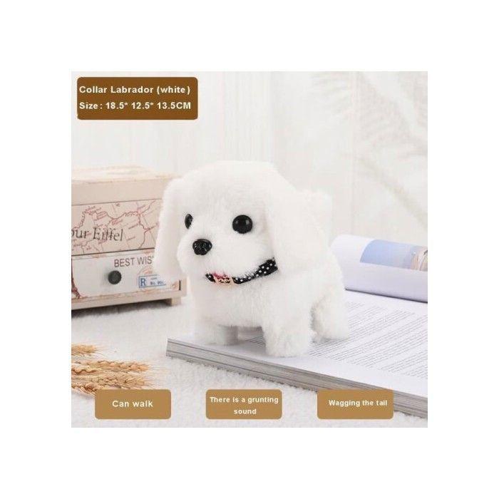 Robot animal en peluche - Jouet interactif - Chien qui marche aboie et roule - Blanc