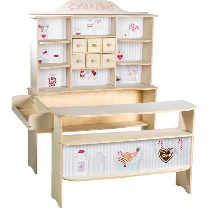 ROBA Marchande en Bois Café & Shop - Jouet dImitation - Naturel - À Partir de 3 Ans