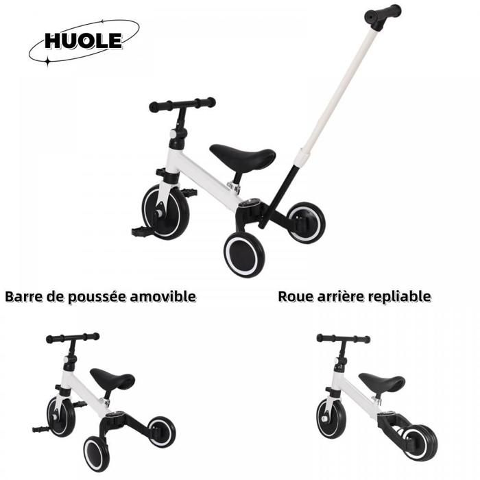 Vélo pour enfants-Tricycle avec poussoir - Pédale pliable - Blanc - Convient pour les âges de 18 mois à 4 ans